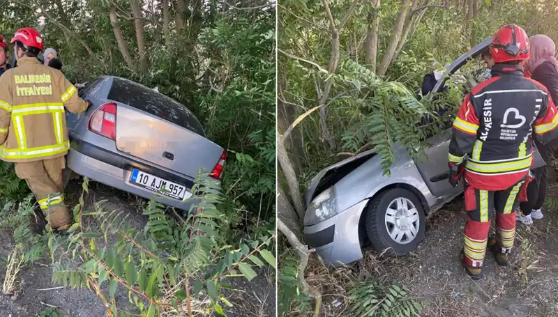 Balıkesir’de Şok Kaza: Otomobil Şarampole Yuvarlandı, İki Yaralı!