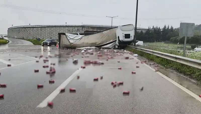 TIR Devrildi, Yolda İçki Seferberliği: O Anlar Kameralara Yansıdı!